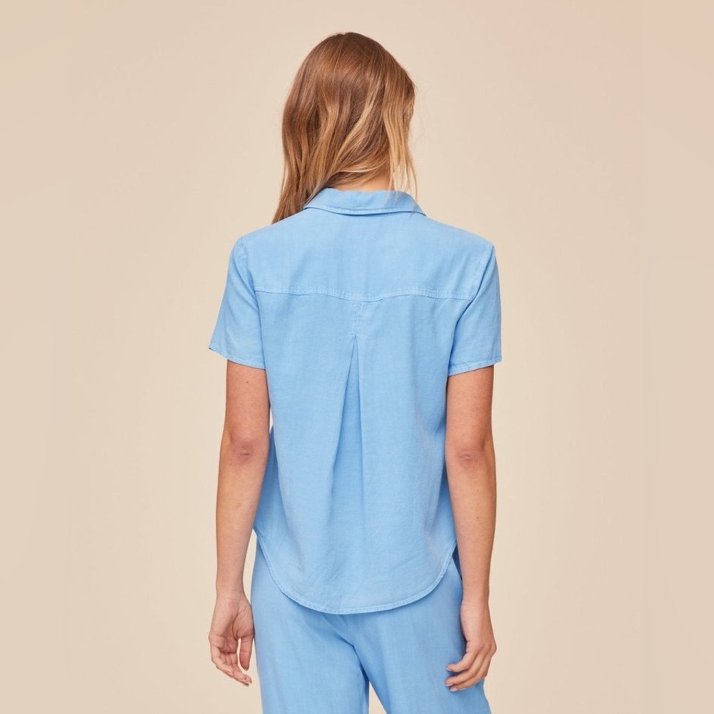 NWT Bella Dahl Short Sleeve Pocket Button Down in Tidal Blue - Picture 3 of 8